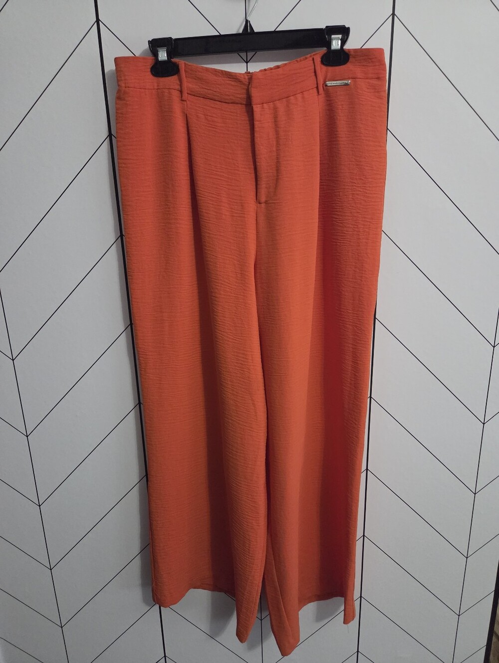 Adrienne Vittadini Orange Wide Leg Crinkle Textured Pants Pleated High Rise XL